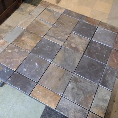 Metal Frame Coffee Table with Stone Tile Top