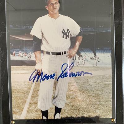 New York Yankees Moose Skowron signed photo on marble plaque
