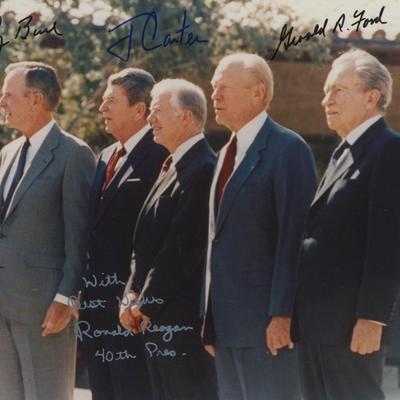 4 American Presidents signed photo. GFA Authenticated