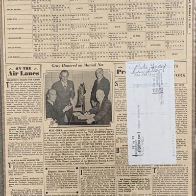 Pete Gray signed check with vintage newspaper