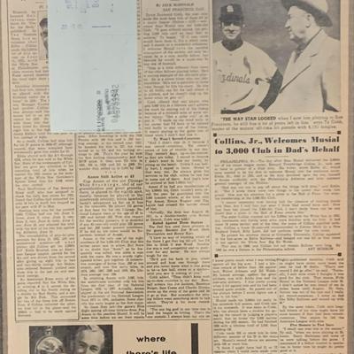 Stan Musial signed check with vintage newspaper