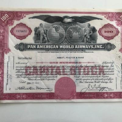 Pan American World Airways Inc. Stock Certificate