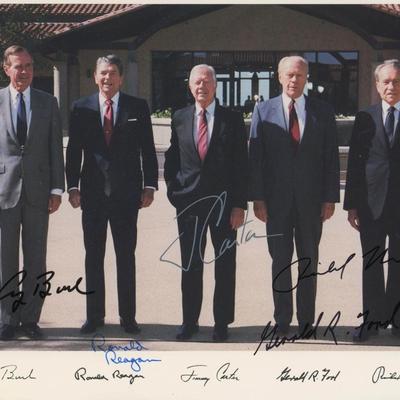 5 American Presidents signed photo. GFA Authenticated