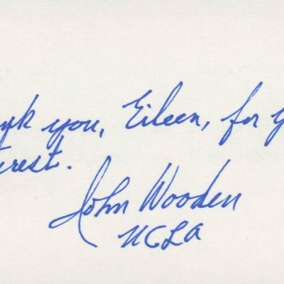John Wooden signed note