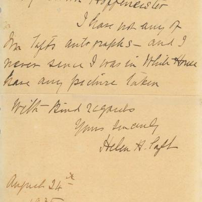 First Lady Helen Taft hand written signed letter written in 1935