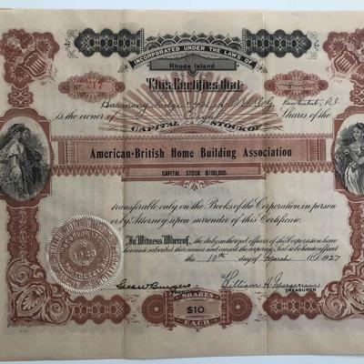 American British Home Building Association Stock Certificate 