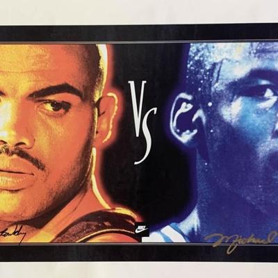 Michael Jordan and Charles Barkley signed Nike poster.