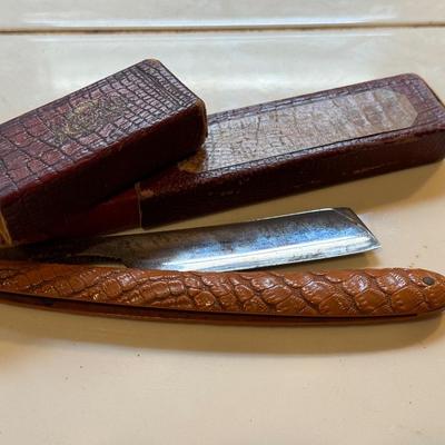 Antique Gold Frame Glasses & Straight Razors