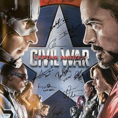 Captain America Civil War cast signed movie poster. GFA Authenticated