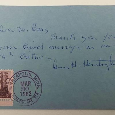 Sculptor Anna Hyatt Huntington signed note 