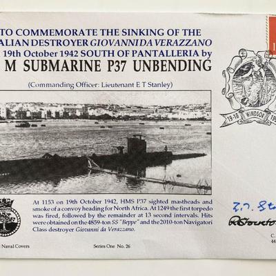 1993 Sinking Italian Ship by HM Submarine P37 Unbending Signed Navy Commemorative Cover 