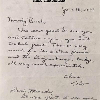 Kelo Henderson Signed Letter