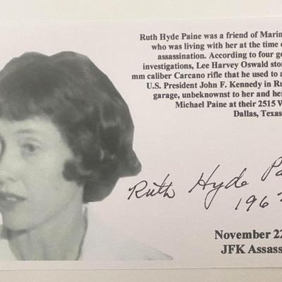 JFK Assassination Ruth Hyde Paine signed card