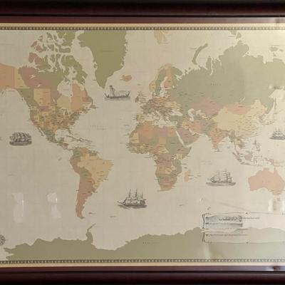 World Map custom framed