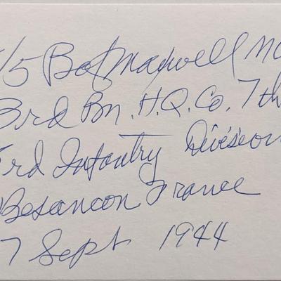 WWII Medal of Honor Recipient Robert D. Maxwell signed note