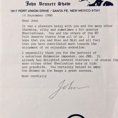 John Bennett Shaw Signed Letter
