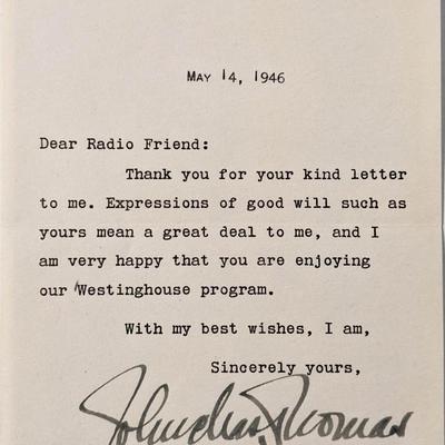 John Charles Thomas Signed Note