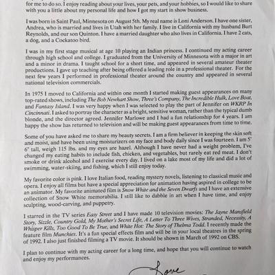 Loni Anderson Facsimile signed letter