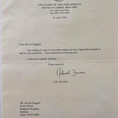 Michael Davies signed Letter