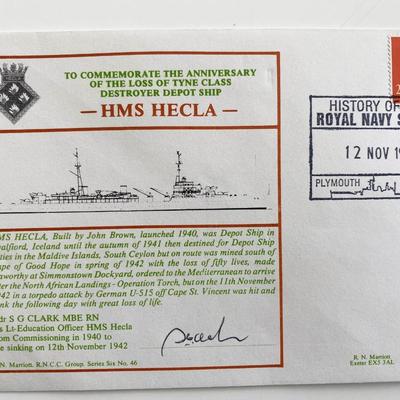 WWII HMS Hecla Anniversary Commemorative Cdr S G Clark Signed First Day Cover