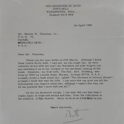 House of Lords Marquess of Bath signed letter