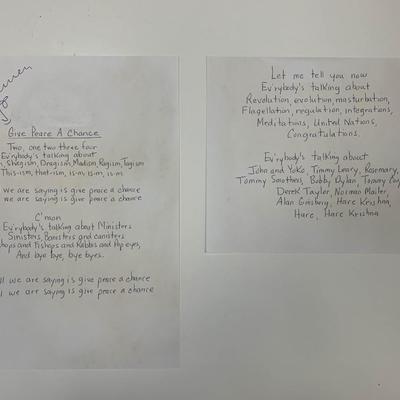 John Lennon Give Peace A Chance signed lyrics.  ACE authenticated