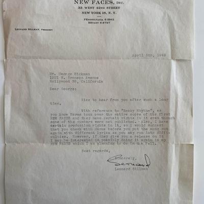 Music producer Leonard Sillman signed letter 
