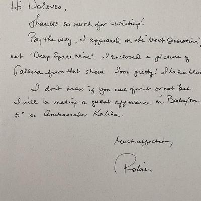 Robin Curtis signed personal letter