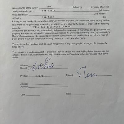 Oakland Raiders Art Shell signed Tom Luss contract 