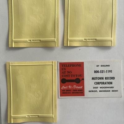 Motown and The Velvettes unsigned promo embossment cards and contact card