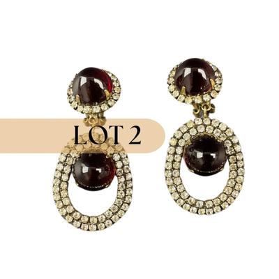 -2- KENNETH JAY LANE | 1960’s Ruby Cabochon Drop Clip Earrings | Marked
