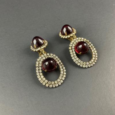 -2- KENNETH JAY LANE | 1960’s Ruby Cabochon Drop Clip Earrings | Marked