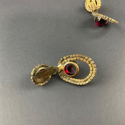 -2- KENNETH JAY LANE | 1960’s Ruby Cabochon Drop Clip Earrings | Marked