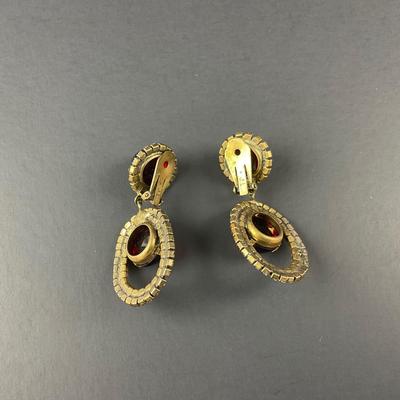 -2- KENNETH JAY LANE | 1960’s Ruby Cabochon Drop Clip Earrings | Marked