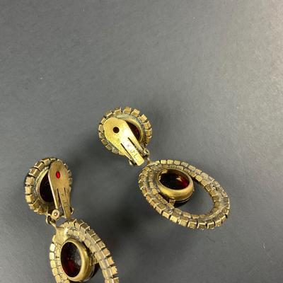 -2- KENNETH JAY LANE | 1960’s Ruby Cabochon Drop Clip Earrings | Marked