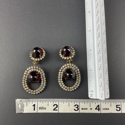 -2- KENNETH JAY LANE | 1960’s Ruby Cabochon Drop Clip Earrings | Marked