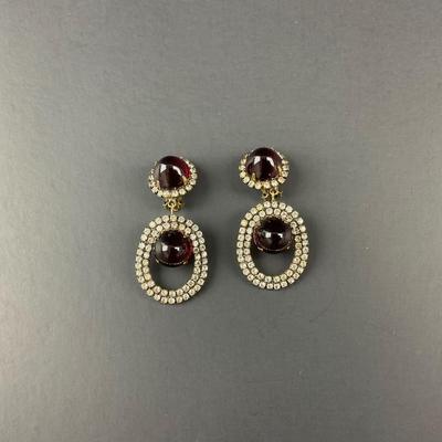 -2- KENNETH JAY LANE | 1960’s Ruby Cabochon Drop Clip Earrings | Marked
