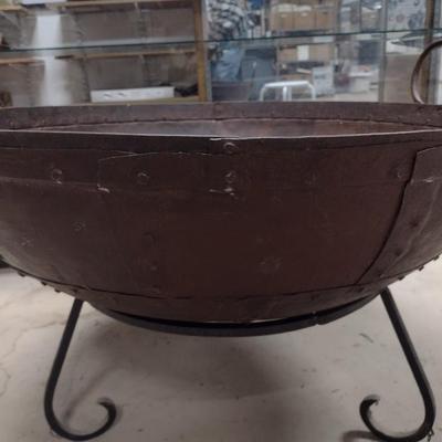 Contemporary Large Metal Garden Kadai Bowl with Stand