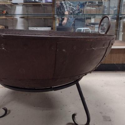 Contemporary Large Metal Garden Kadai Bowl with Stand