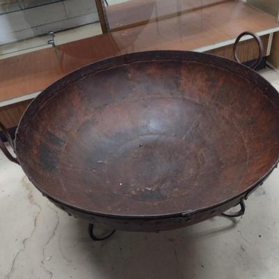 Contemporary Large Metal Garden Kadai Bowl with Stand