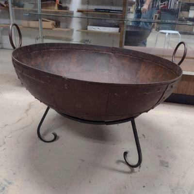 Contemporary Large Metal Garden Kadai Bowl with Stand
