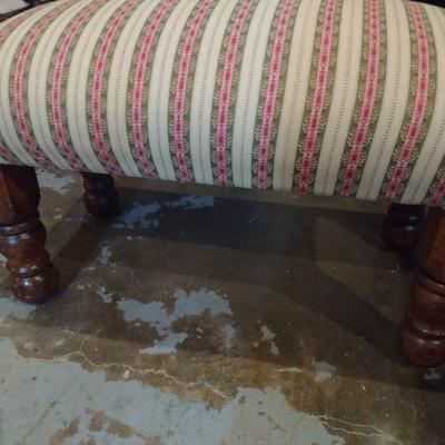 Large Wood Framed Upholstered Stool