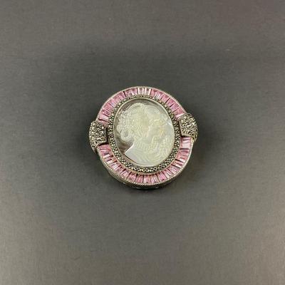 -3- FINE JEWELRY | Sterling Silver & Mother Of Pearl Cameo Pin/Pendant | Marked