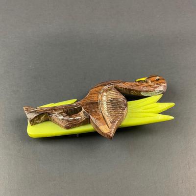 -5- BROOCH | Rosewood & Bakelite Flamingo Pin