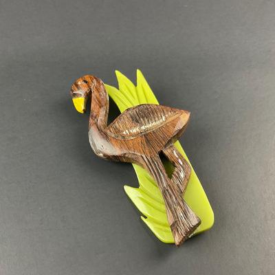 -5- BROOCH | Rosewood & Bakelite Flamingo Pin