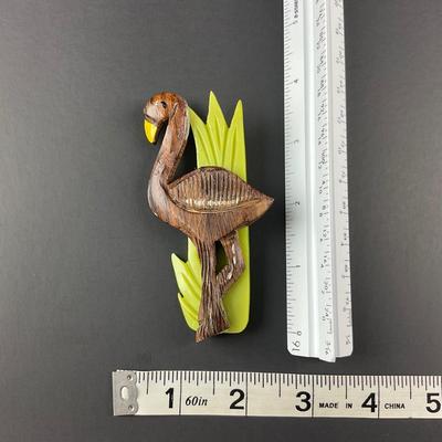 -5- BROOCH | Rosewood & Bakelite Flamingo Pin