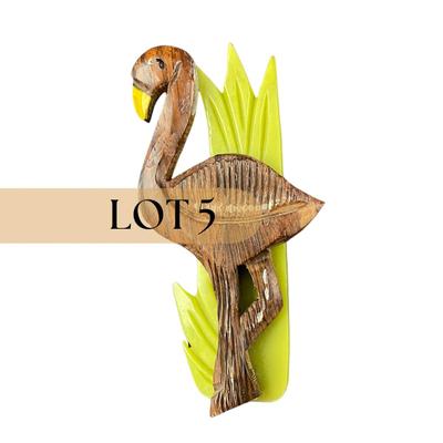 -5- BROOCH | Rosewood & Bakelite Flamingo Pin