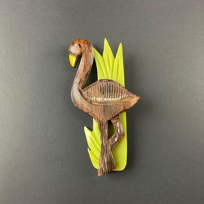 -5- BROOCH | Rosewood & Bakelite Flamingo Pin