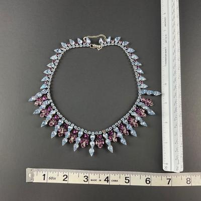 -7- RHINESTONE | 1950’s Teardrop Blue & Purple Necklace