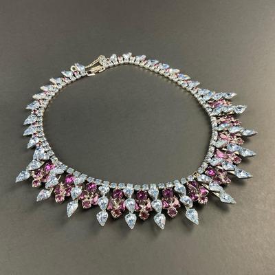 -7- RHINESTONE | 1950’s Teardrop Blue & Purple Necklace